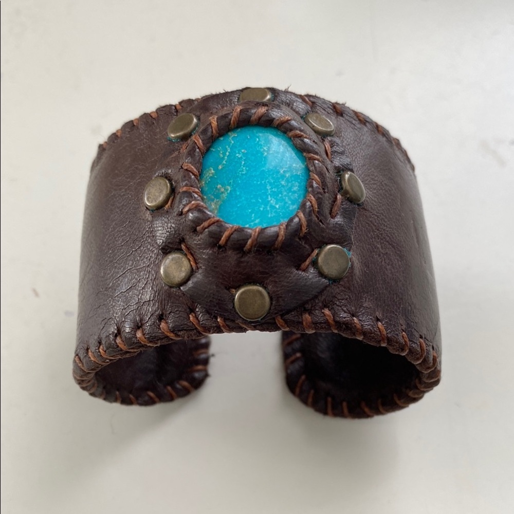 Handcrafted Leather Cuff with Turquoise Colored Stone